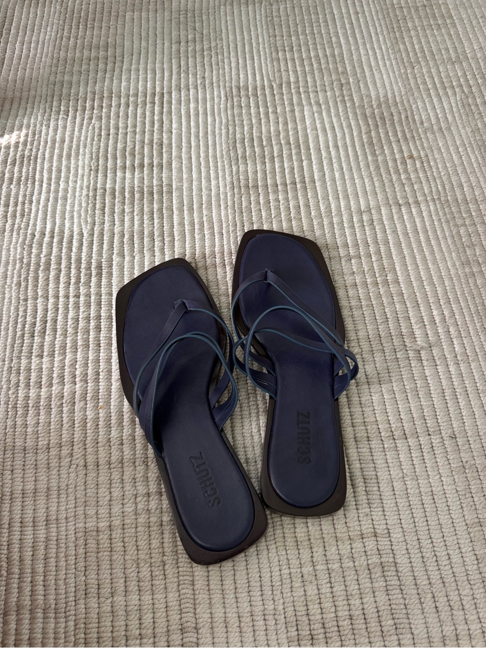 SCHUTZ Navy Strappy Square-Toe Sandals